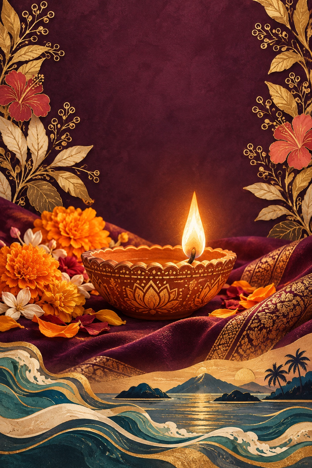 Illustrated Deepavali oil lamp